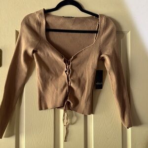Nikibiki Camel Ribbed Lace-Up Blouse